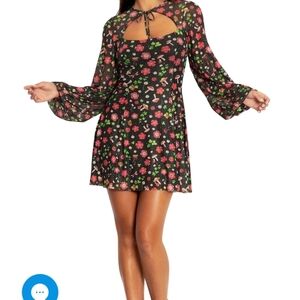 Blackmilk Poison Fields Mini Dress with Bell Sleeves